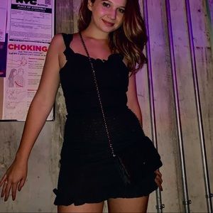 Reformation Size 0 Linen Black Ruffle Mini Dress